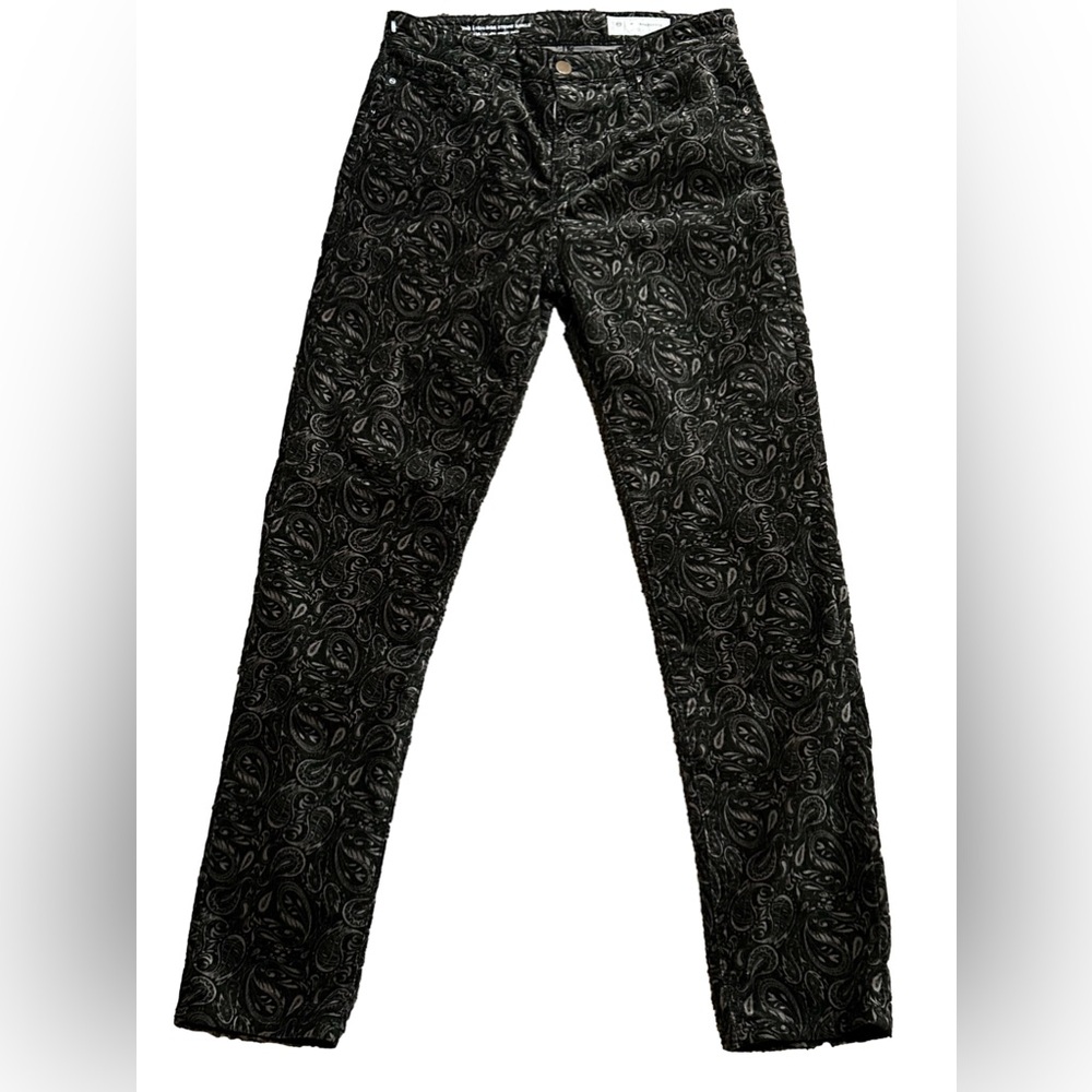 🏵AG Anthropologie Paisley Print Black Velvet The High Rise Stevie Ankle Jean 29 - Picture 1 of 5